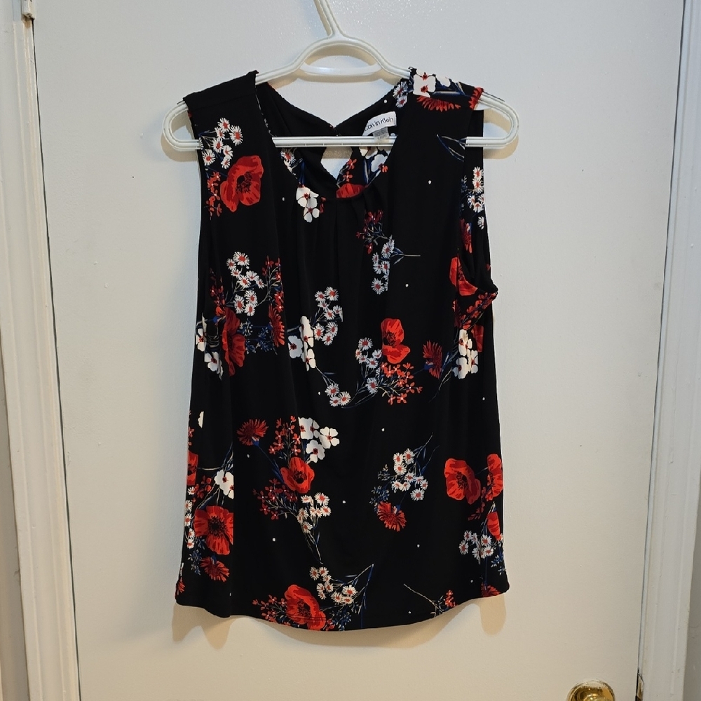 Calvin Klein Black Floral Sleeveless Blouse